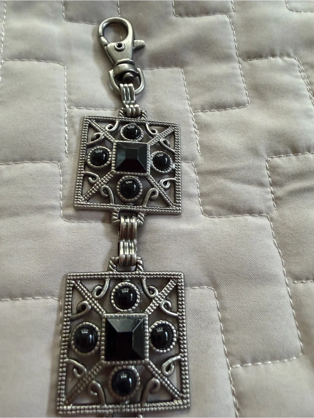 Vintage-Inspired Silver & Black Filigree Square Link Waist Belt